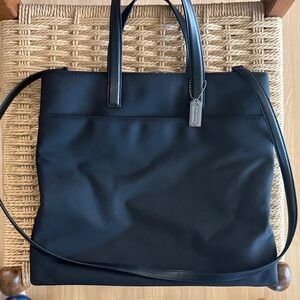 Coach Black Nylon Tote with Leather Trim and Logo Tag